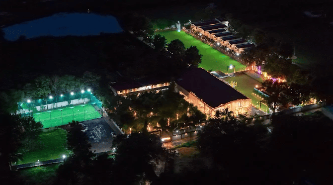 Shagun Farms illuminated at night
